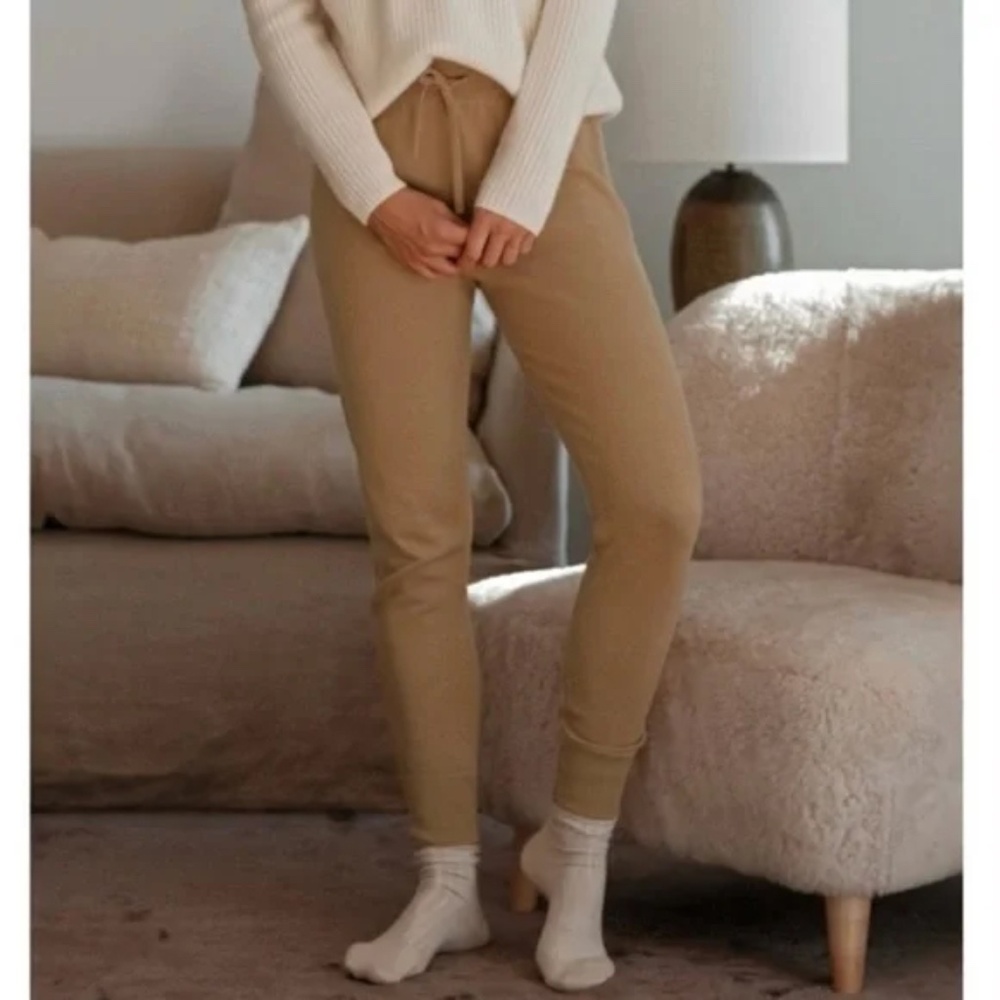 JENNI KAYNE Cotton Cashmere Lounge Jogger Pants Carmel Tan Size XS